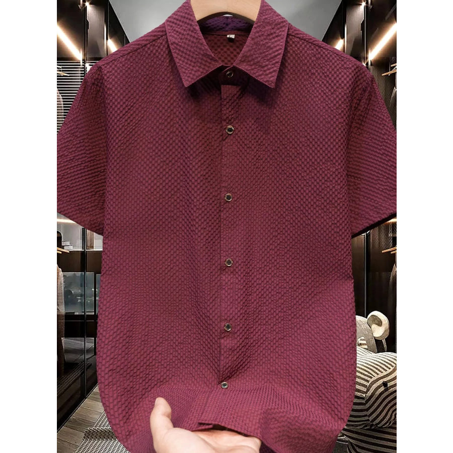 Men’s Plus Size Textured Short-Sleeve Shirt Burgundy / M Apparel and Accessories