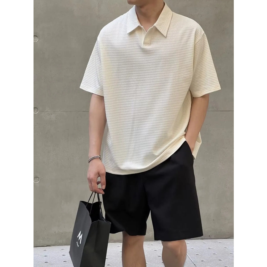 Men’s Plus Size Textured Waffle Knit Polo Shirt Apparel and Accessories