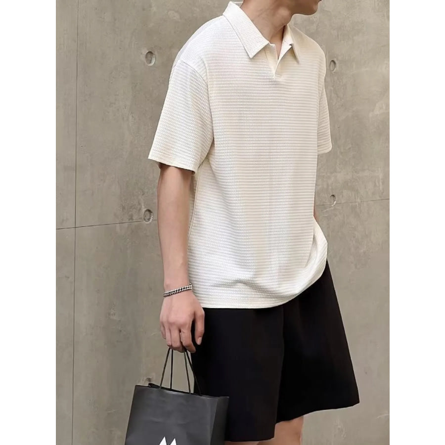 Men’s Plus Size Textured Waffle Knit Polo Shirt Eggshell / M Apparel and Accessories