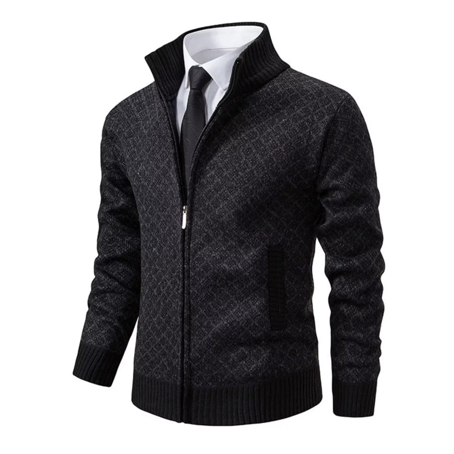 Men’s Plus Size Textured Zip-Up Cardigan Black / M Apparel and Accessories