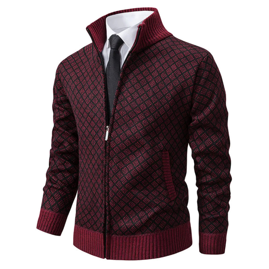 Men’s Plus Size Textured Zip-Up Cardigan Burgundy / M Apparel and Accessories