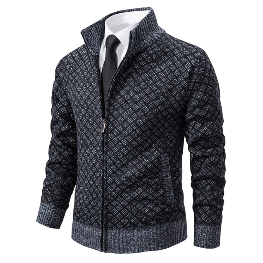 Men’s Plus Size Textured Zip-Up Cardigan Dark Gray / M Apparel and Accessories