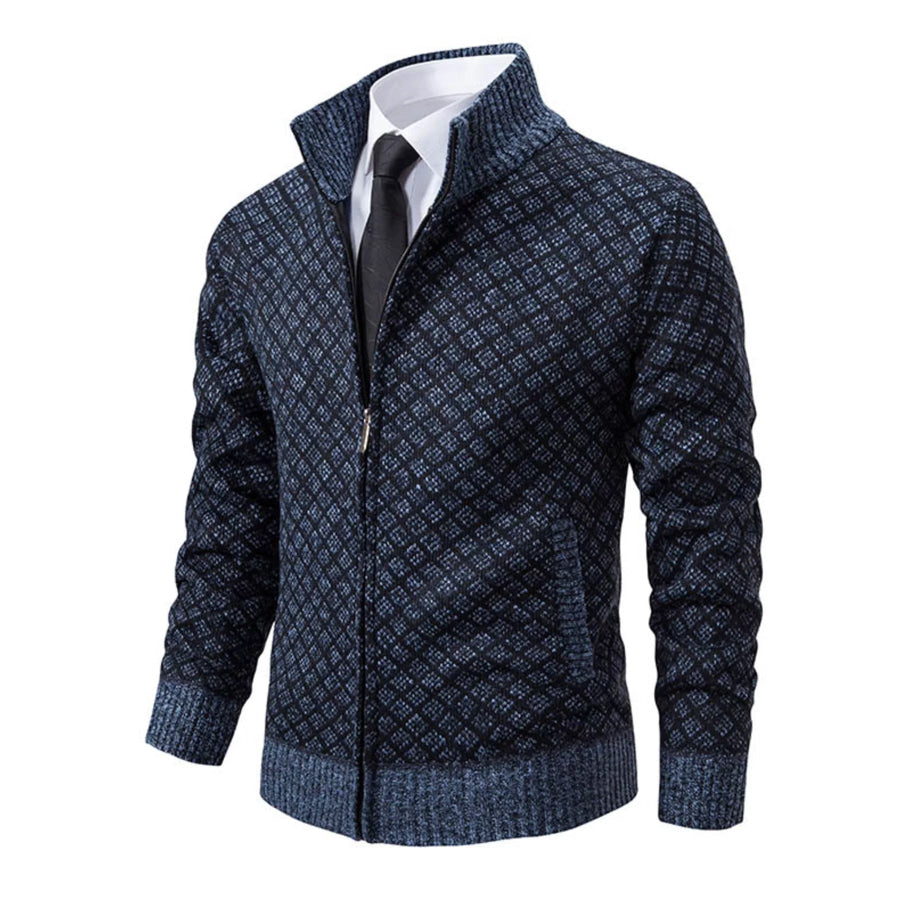 Men’s Plus Size Textured Zip-Up Cardigan French Blue / M Apparel and Accessories