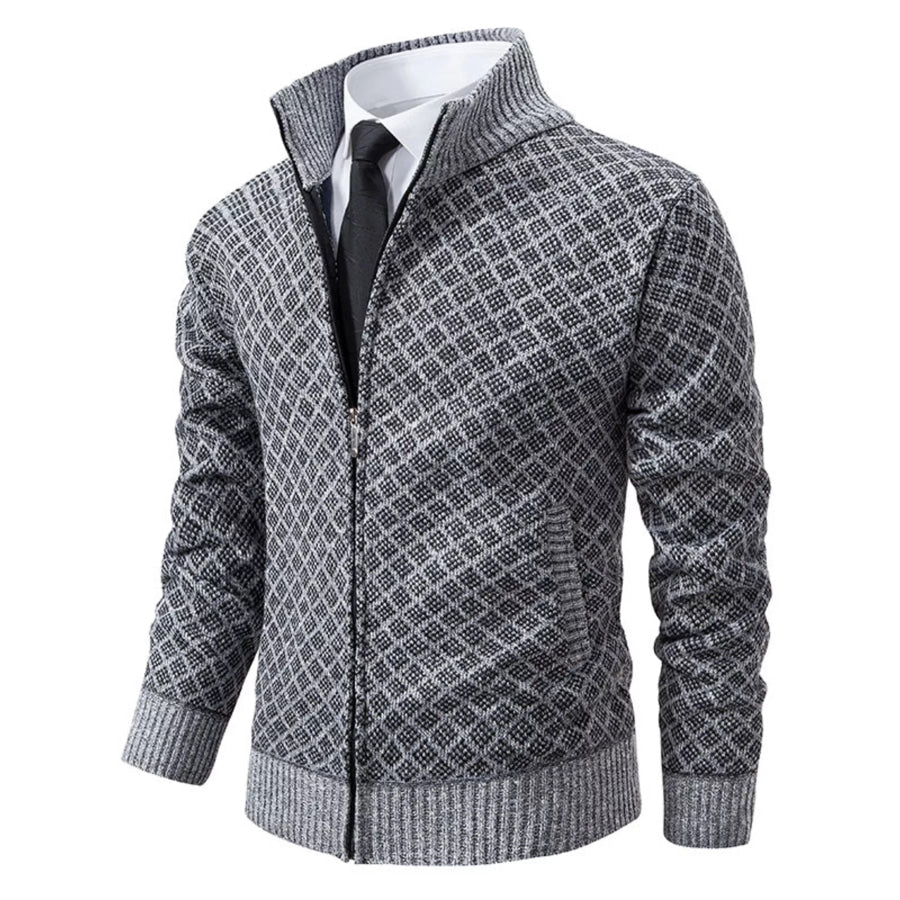 Men’s Plus Size Textured Zip-Up Cardigan Light Gray / M Apparel and Accessories