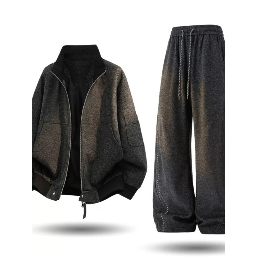 Men’s Plus Size Thick Jacket and Pants Tracksuit Set Black / M Apparel and Accessories