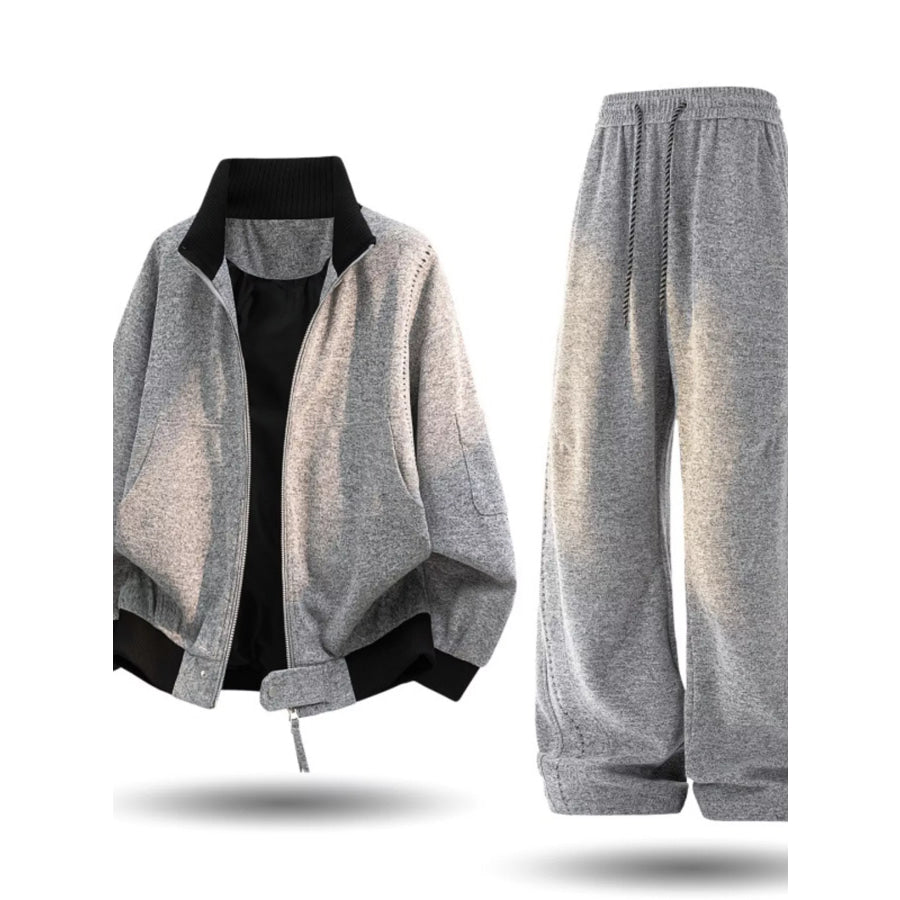 Men’s Plus Size Thick Jacket and Pants Tracksuit Set Light Gray / M Apparel and Accessories
