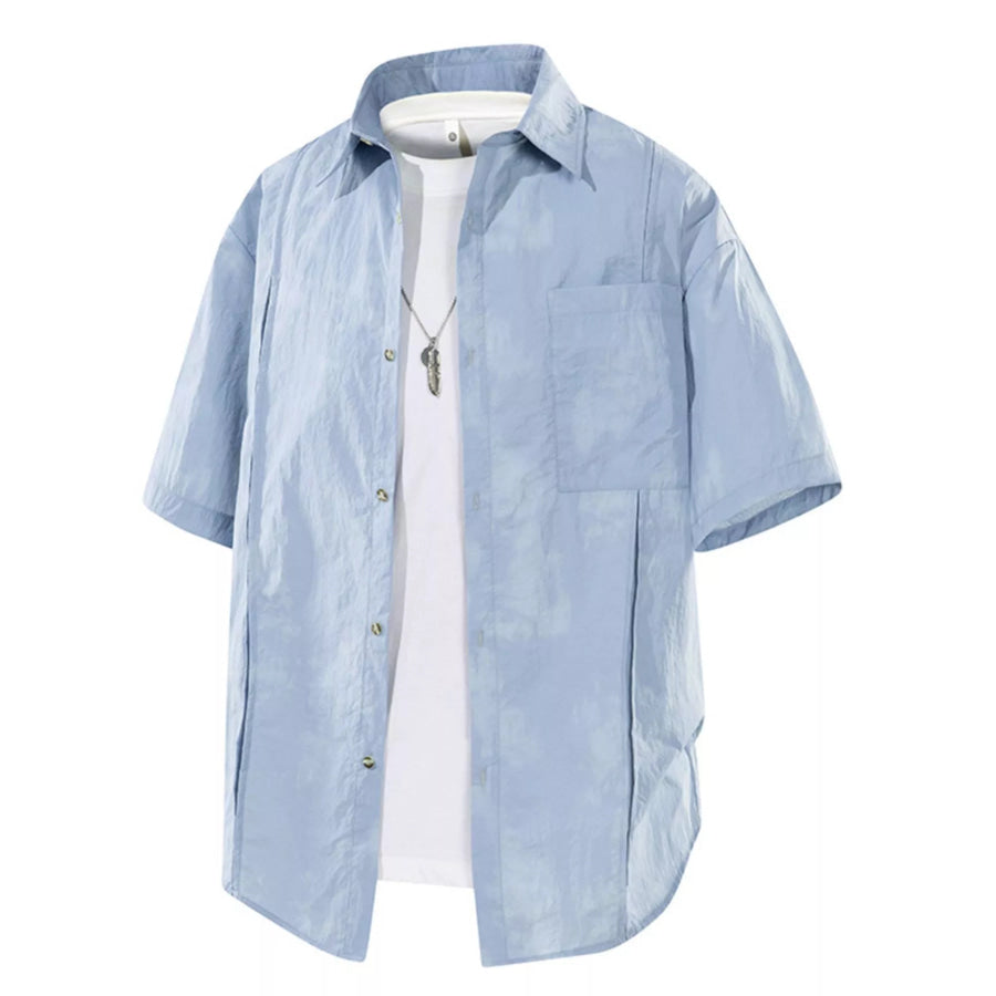 Men’s Plus Size Tie-Dye Print Casual Short Sleeve Shirt Blue / M Apparel and Accessories