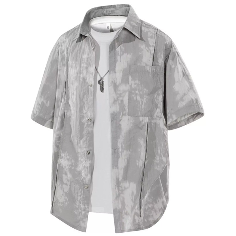 Men’s Plus Size Tie-Dye Print Casual Short Sleeve Shirt Grey / M Apparel and Accessories