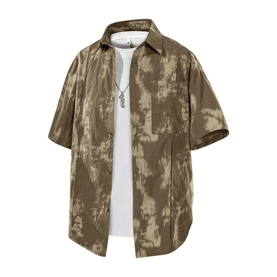 Men’s Plus Size Tie-Dye Print Casual Short Sleeve Shirt Khaki / M Apparel and Accessories