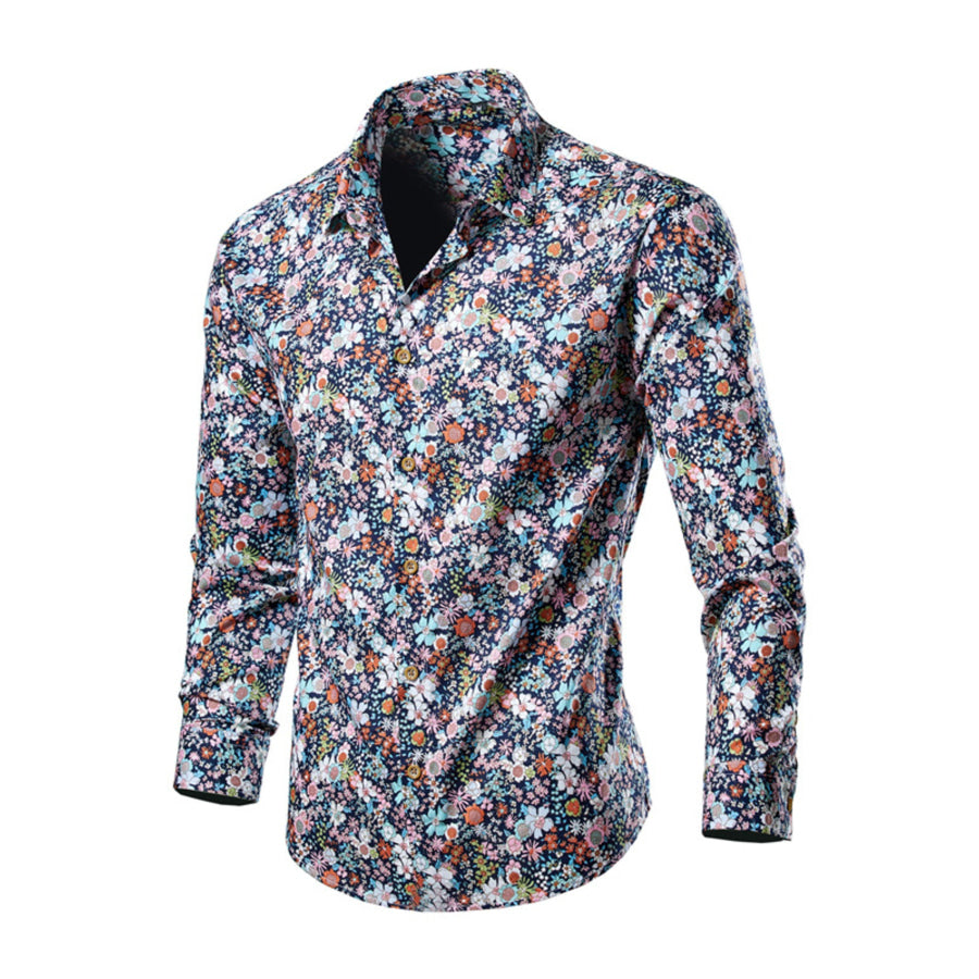 Men’s Plus Size Tropical Leaf Print Button-Down Shirt Floral / M Apparel and Accessories
