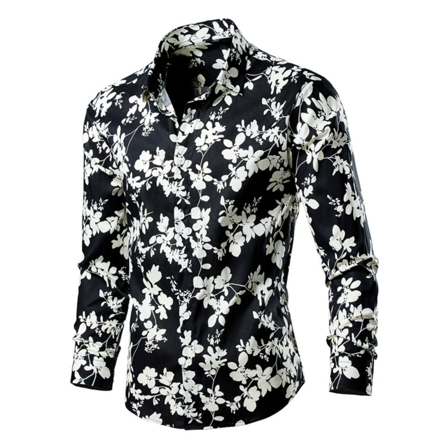 Men’s Plus Size Tropical Leaf Print Button-Down Shirt Ivory / M Apparel and Accessories