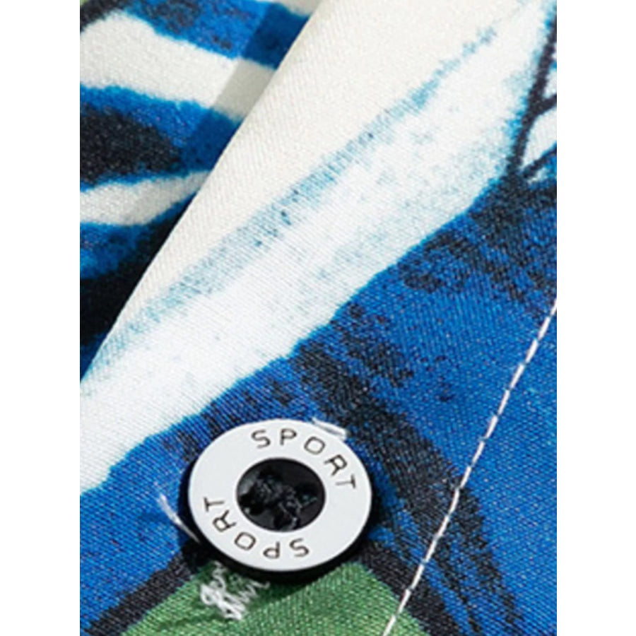 Men’s Plus Size Tropical Print Short Sleeve Button-Up Shirt Apparel and Accessories