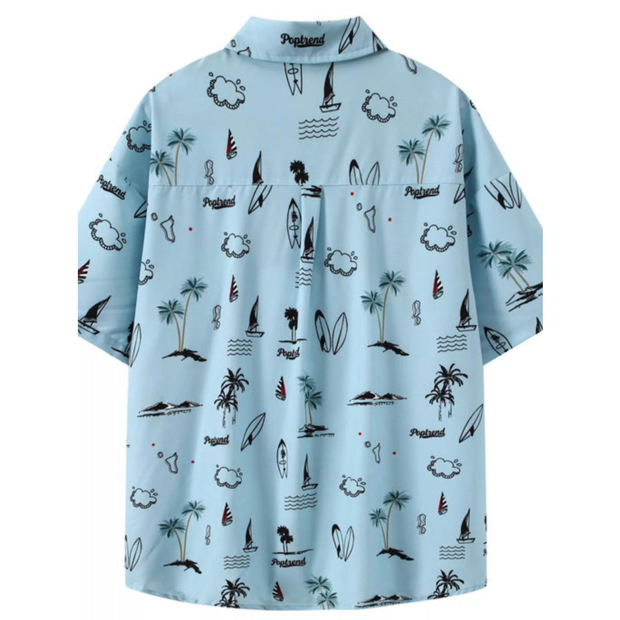 Men’s Plus Size Tropical Print Short Sleeve Shirt Apparel and Accessories