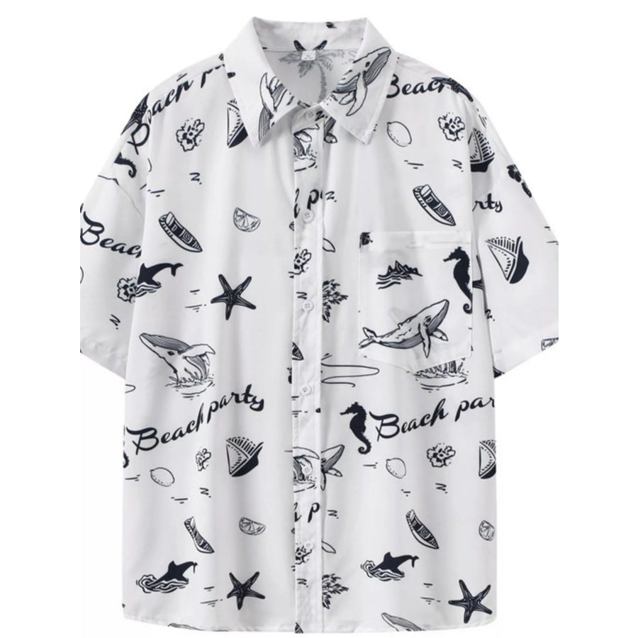 Men’s Plus Size Tropical Print Short Sleeve Shirt White / M Apparel and Accessories
