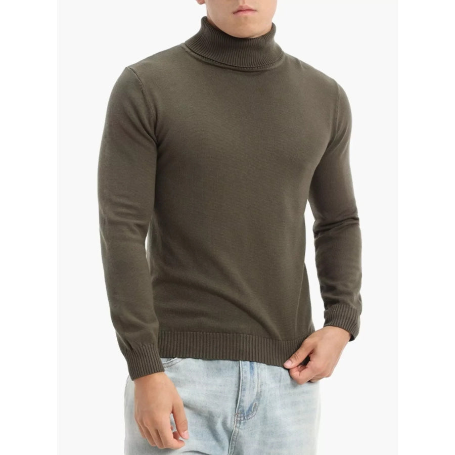Men’s Plus Size Turtleneck Long Sleeve Sweater Army Green / M Apparel and Accessories