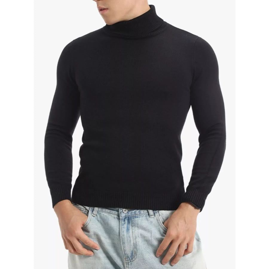 Men’s Plus Size Turtleneck Long Sleeve Sweater Black / M Apparel and Accessories