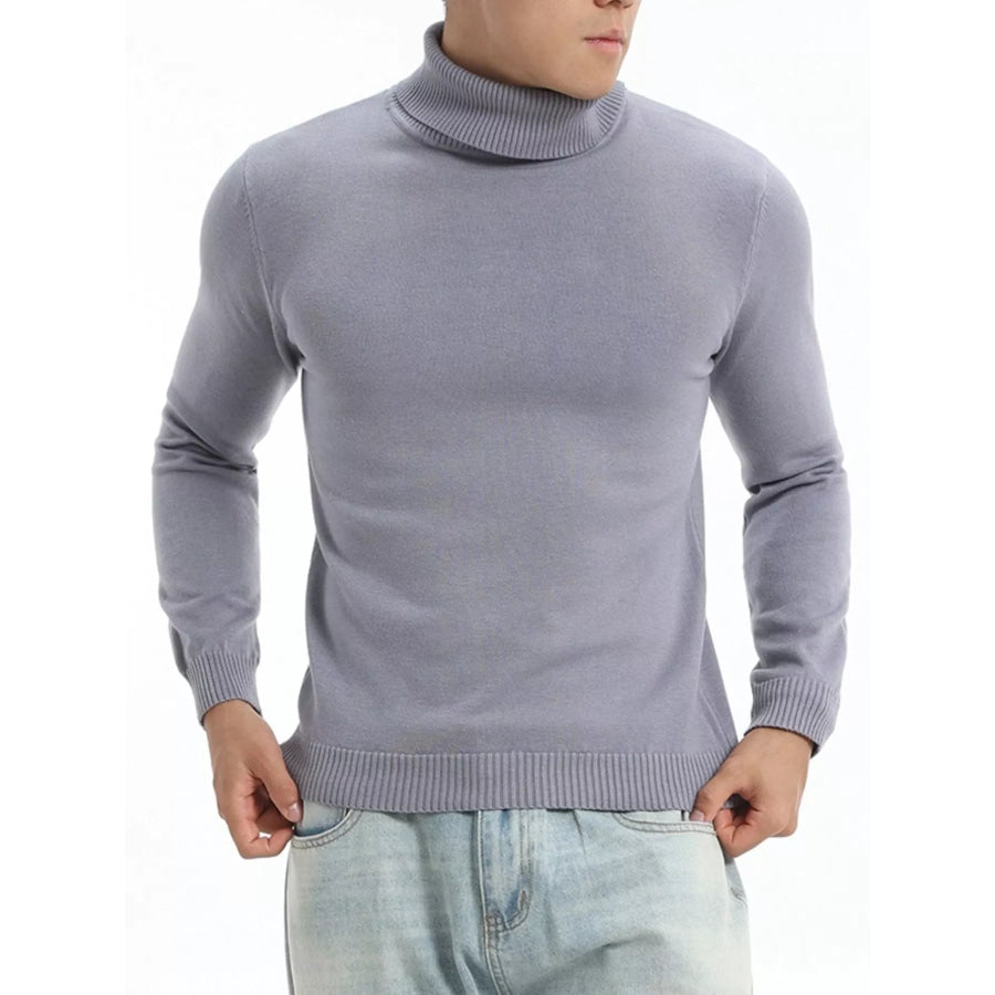 Men’s Plus Size Turtleneck Long Sleeve Sweater Blue Gray / M Apparel and Accessories