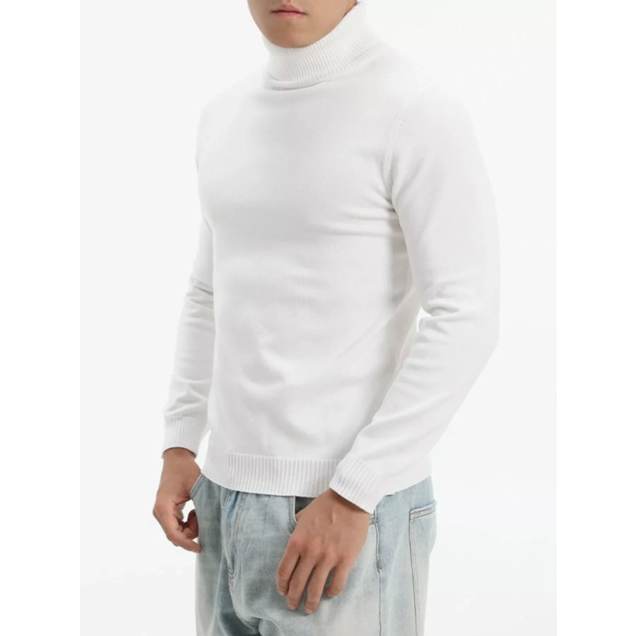 Men’s Plus Size Turtleneck Long Sleeve Sweater White / M Apparel and Accessories