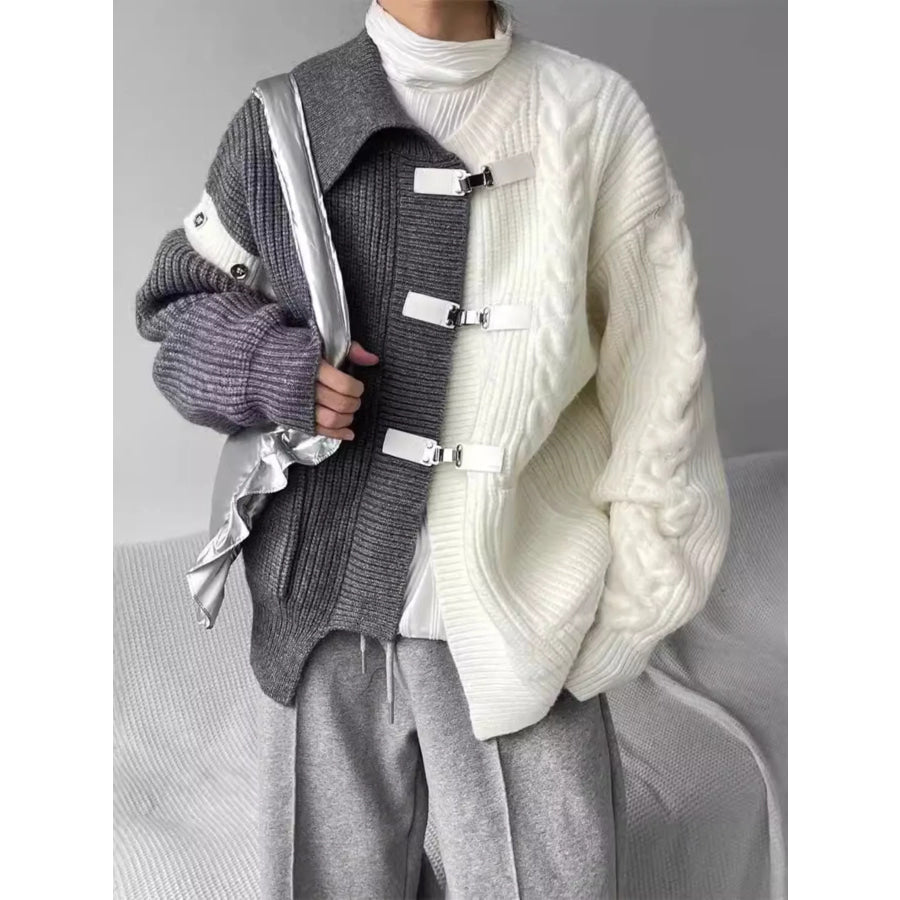 Men’s Plus Size Two-Tone Buckle Closure Knit Cardigan Gray / M Apparel and Accessories