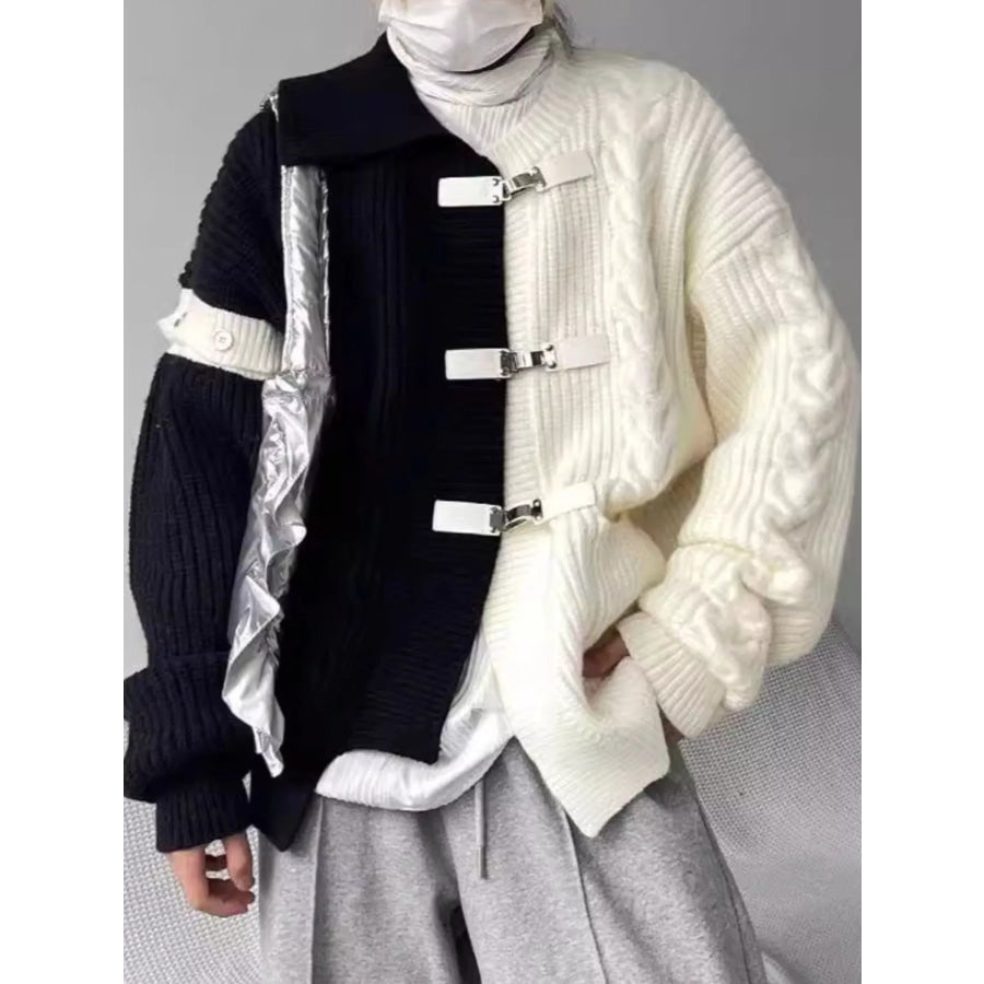 Men’s Plus Size Two-Tone Buckle Closure Knit Cardigan Black / M Apparel and Accessories