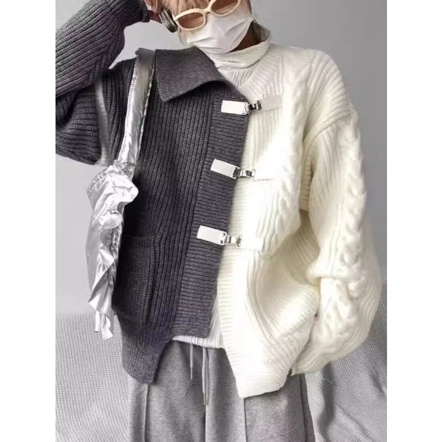 Men’s Plus Size Two-Tone Buckle Closure Knit Cardigan Gray / M Apparel and Accessories