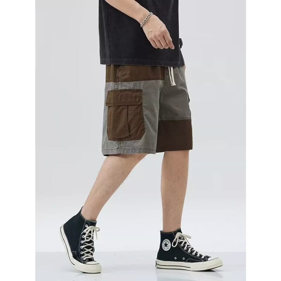 Men’s Plus Size Two-Tone Cargo Shorts with Drawstring Apparel and Accessories