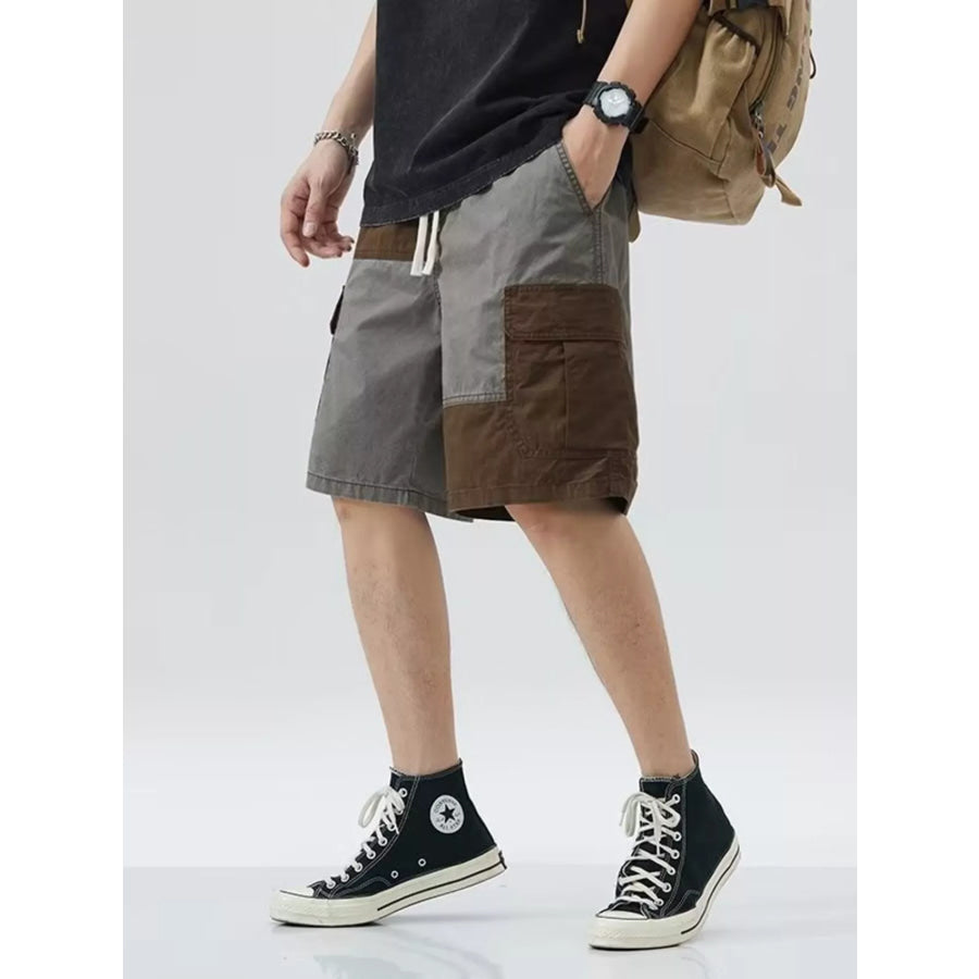 Men’s Plus Size Two-Tone Cargo Shorts with Drawstring Apparel and Accessories
