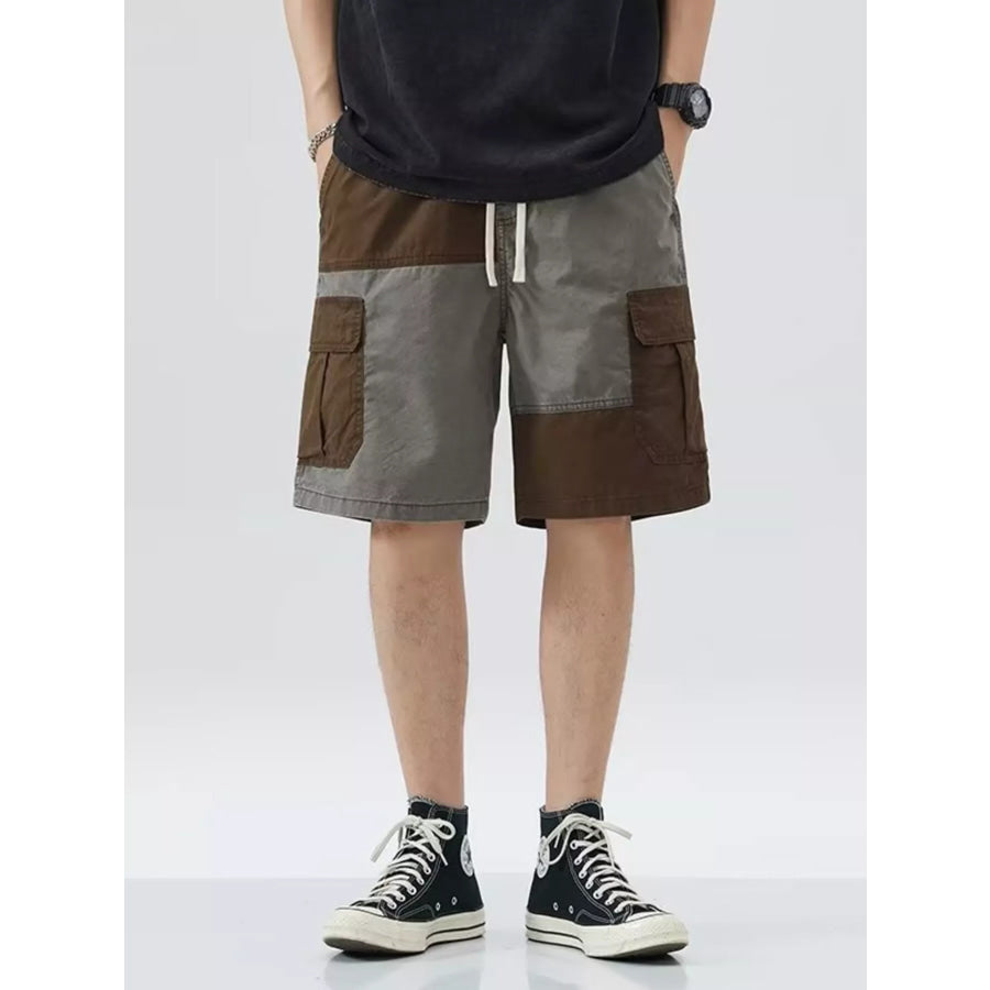 Men’s Plus Size Two-Tone Cargo Shorts with Drawstring Gray / M Apparel and Accessories