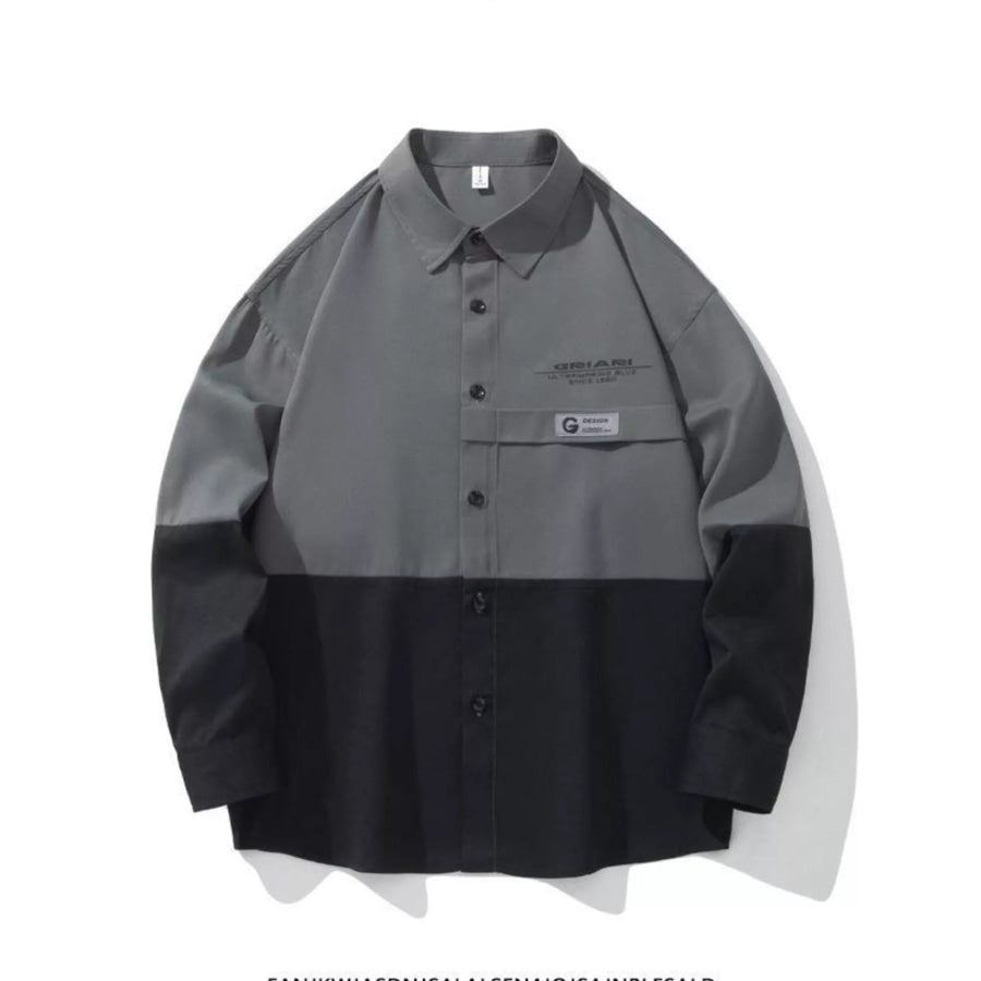Men’s Plus Size Two-Tone Casual Button-Down Shirt Black / M Apparel and Accessories