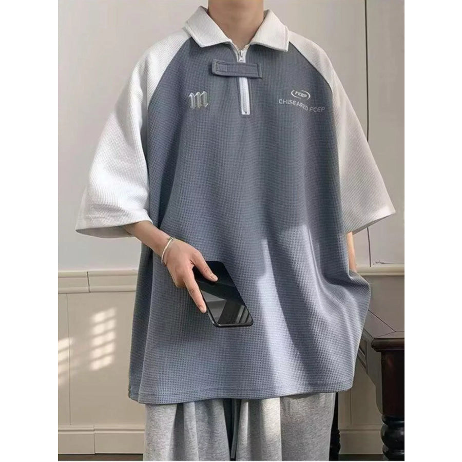 Men’s Plus Size Two-Tone Casual Polo Blue / M Apparel and Accessories