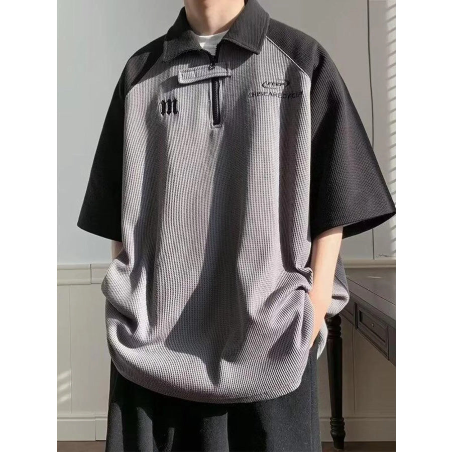 Men’s Plus Size Two-Tone Casual Polo Gray / M Apparel and Accessories