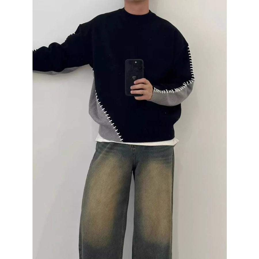 Men’s Plus Size Two-Tone Mock Neck Sweater Apparel and Accessories