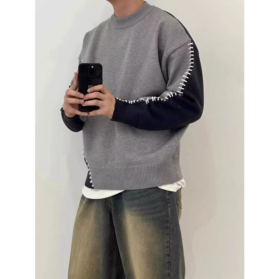 Men’s Plus Size Two-Tone Mock Neck Sweater Apparel and Accessories