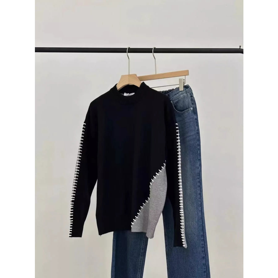Men’s Plus Size Two-Tone Mock Neck Sweater Apparel and Accessories