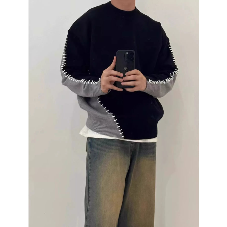 Men’s Plus Size Two-Tone Mock Neck Sweater Black / M Apparel and Accessories