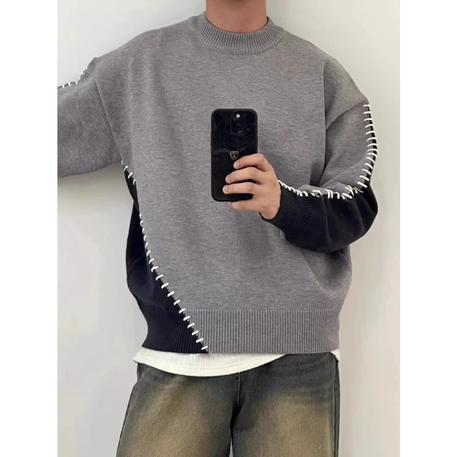 Men’s Plus Size Two-Tone Mock Neck Sweater Gray / M Apparel and Accessories