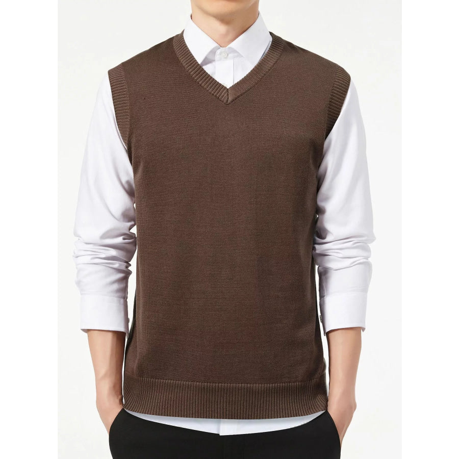 Men’s Plus Size V-Neck Sweater Vest Coffee / M Apparel and Accessories
