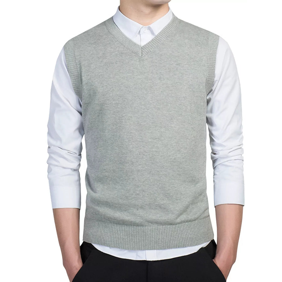 Men’s Plus Size V-Neck Sweater Vest Light Gray / M Apparel and Accessories