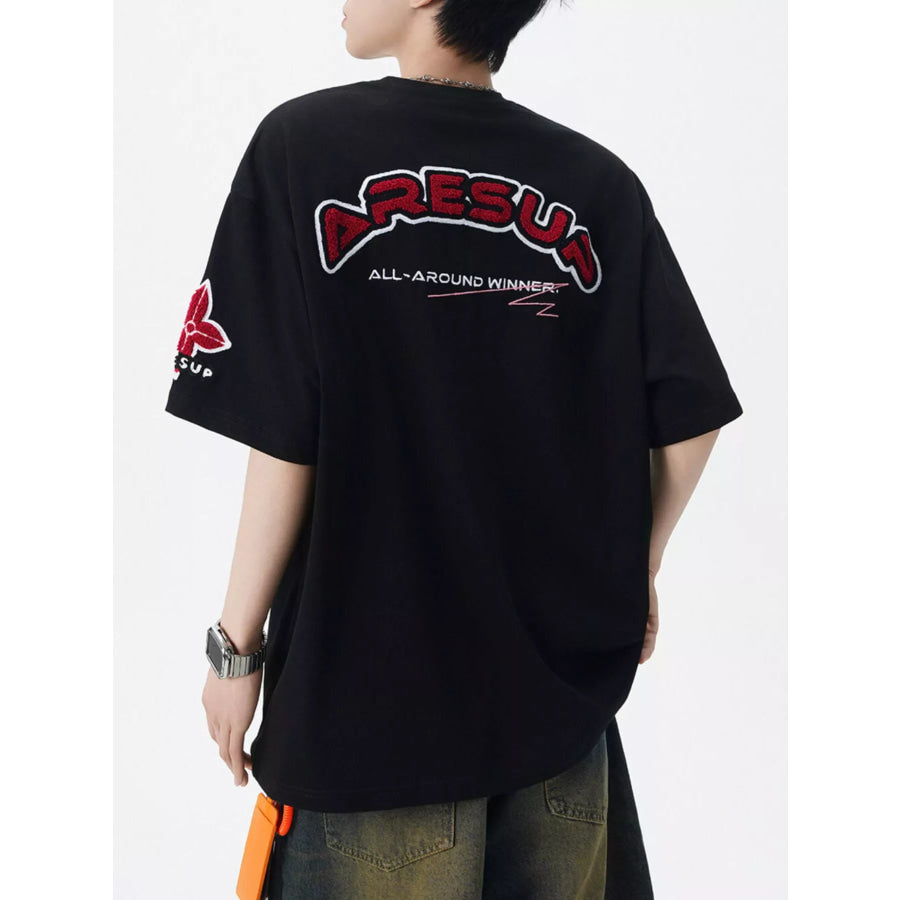 Men’s Plus Size Varsity Style Applique Round Neck T-Shirt Apparel and Accessories