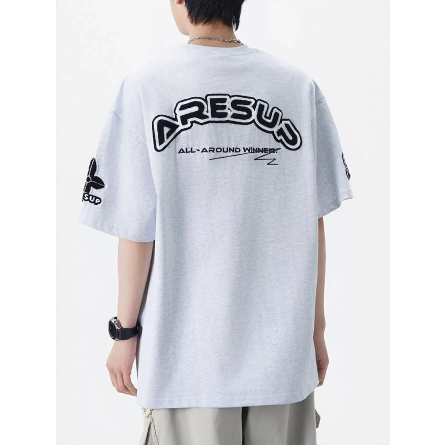 Men’s Plus Size Varsity Style Applique Round Neck T-Shirt Apparel and Accessories