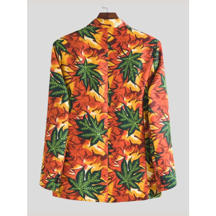 Men’s Plus Size Vibrant Leaf Print Blazer Orange / M Apparel and Accessories