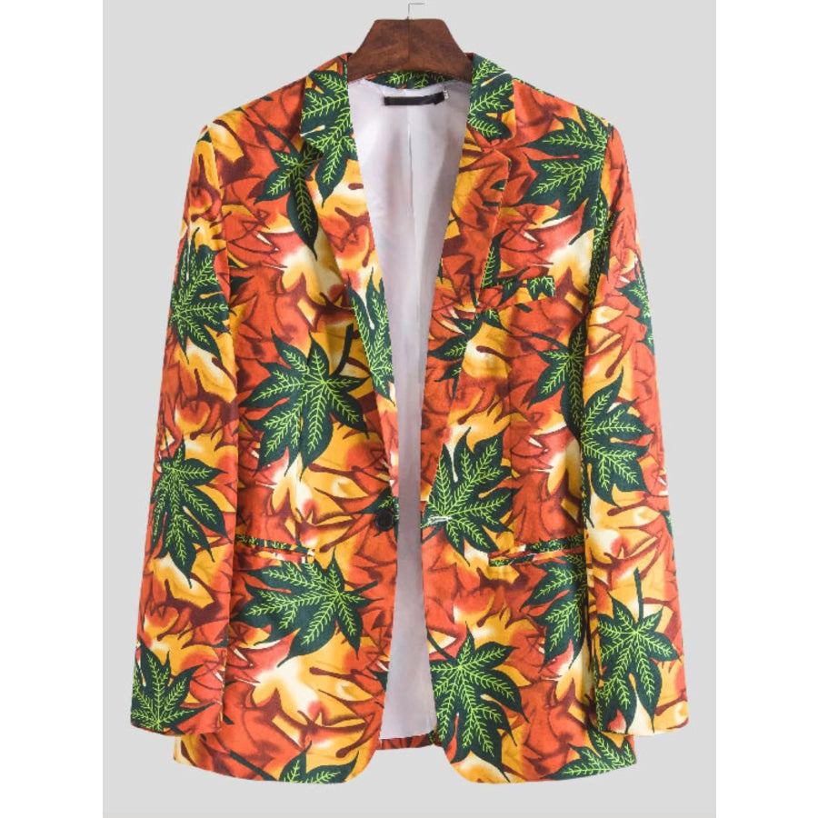 Men’s Plus Size Vibrant Leaf Print Blazer Orange / M Apparel and Accessories