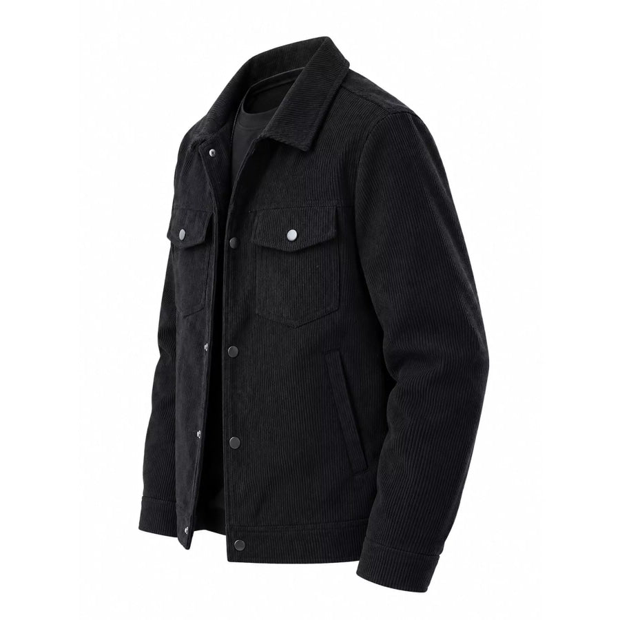 Men’s Plus Size Vintage Corduroy Button-Down Casual Jacket Black-G1600-Double-Layer Lining With Inner Pocket / M Apparel and Accessories