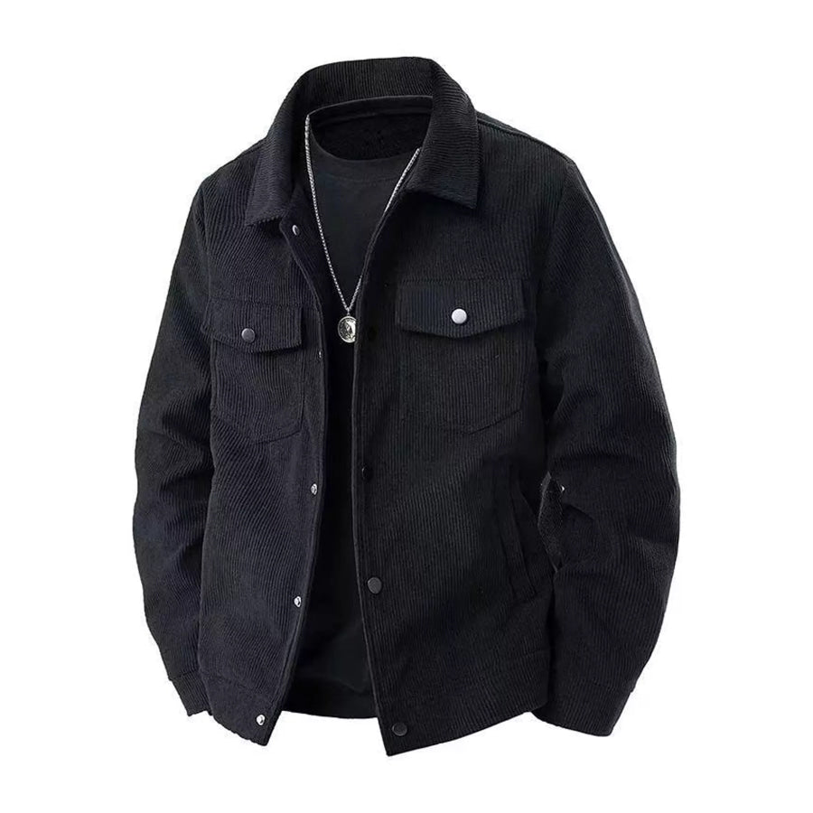 Men’s Plus Size Vintage Corduroy Button-Down Casual Jacket Black-G1600-Double-Layer Lining With Inner Pocket / M Apparel and Accessories