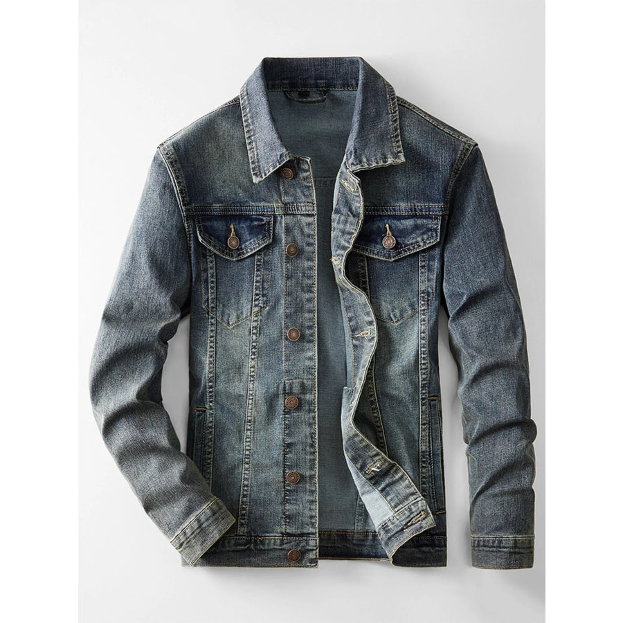 Men’s Plus Size Vintage Wash Denim Jacket Dark / M Apparel and Accessories
