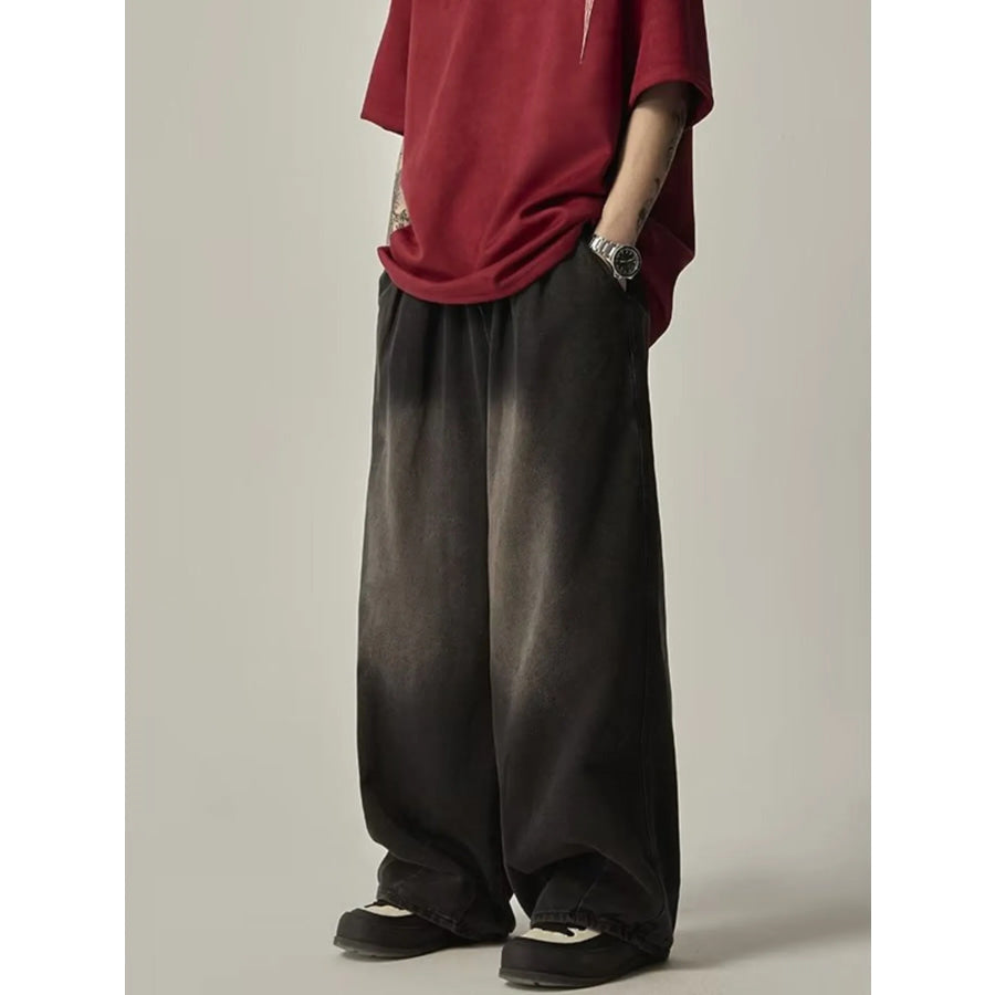Men’s Plus Size Vintage Wash Wide Leg Jeans Black / M Apparel and Accessories