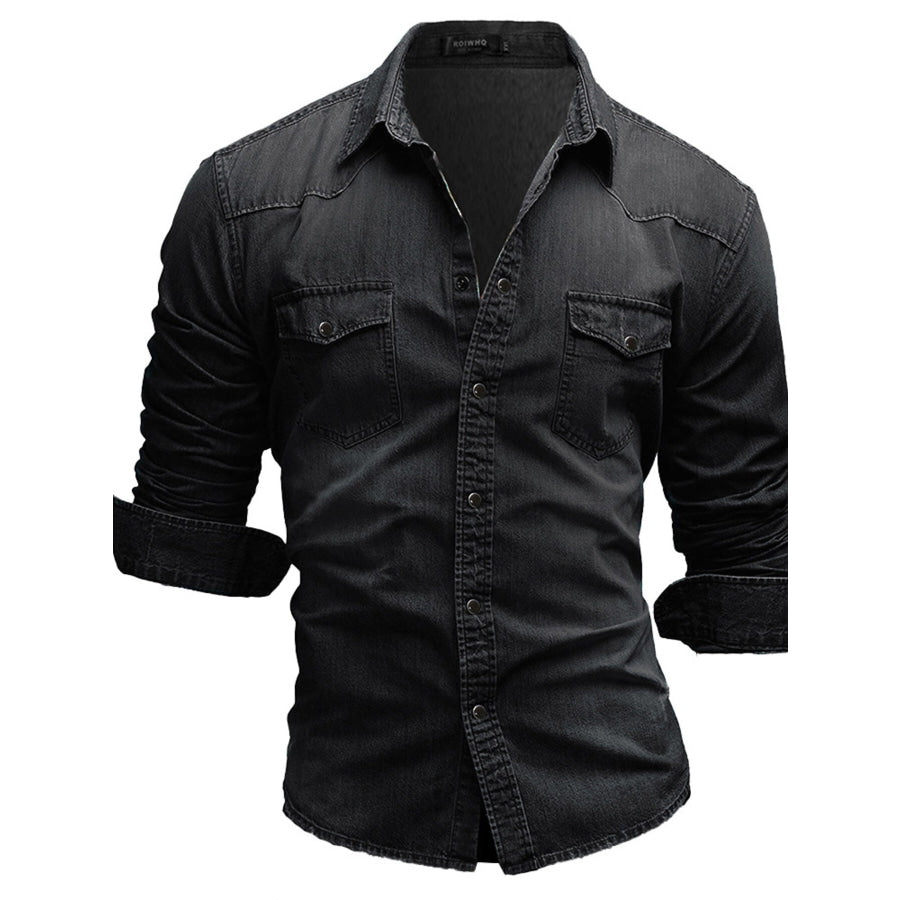 Men’s Plus Size Vintage Washed Button Up Denim Shirt Apparel and Accessories