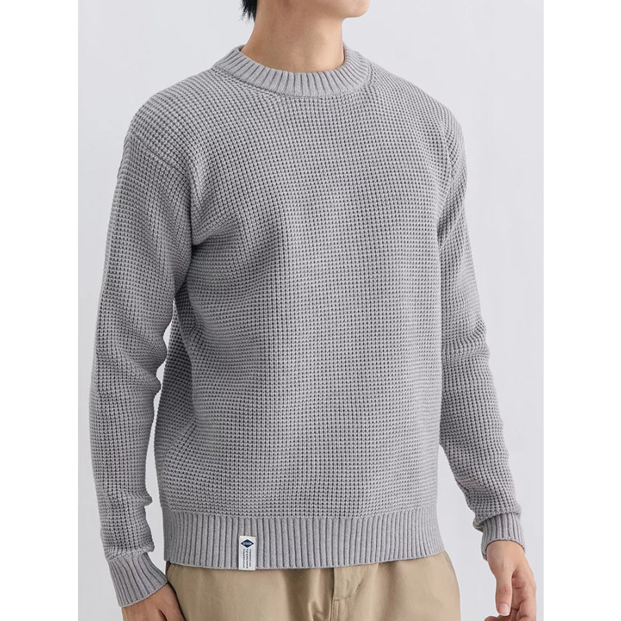 Men’s Plus Size Waffle Knit Crew Neck Sweater Apparel and Accessories