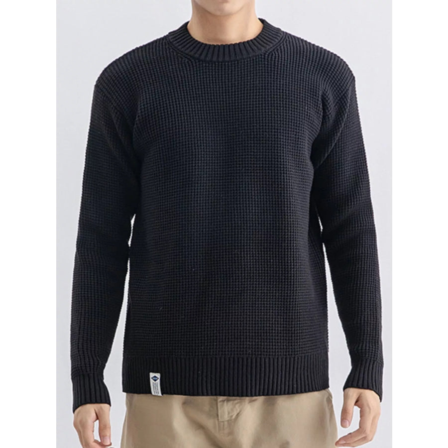 Men’s Plus Size Waffle Knit Crew Neck Sweater Black / M Apparel and Accessories