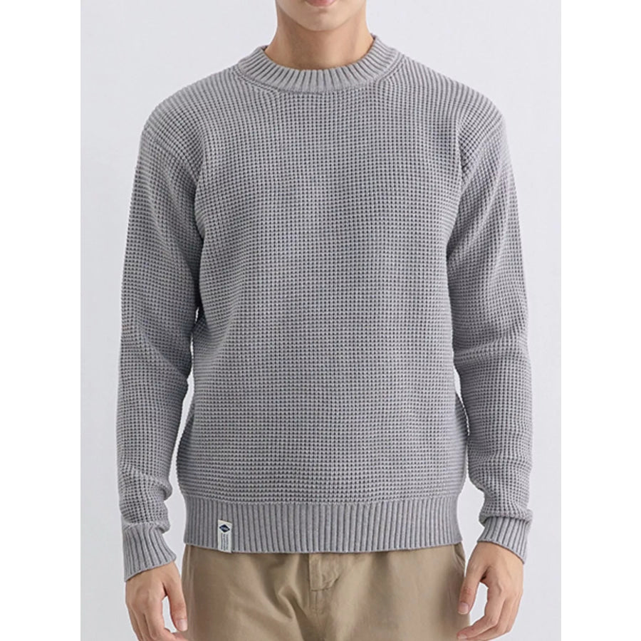 Men’s Plus Size Waffle Knit Crew Neck Sweater Denim Blue / M Apparel and Accessories